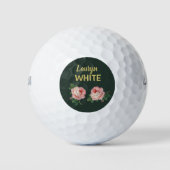 Rosa Blume und Blätter auf dunkelgrün Golfball (Vorderseite)