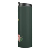 Rosa Blume und Blätter auf dunkelgrün Thermosbecher (Nach rechts gedreht)