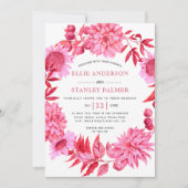 Rosa Blume und Blätter bei der Hochzeit Einladung (Vorderseite)