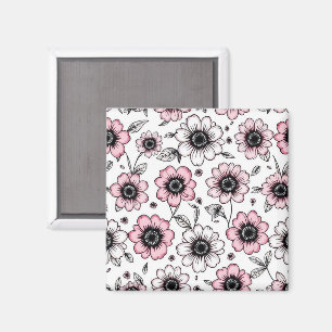 Rosa Blume und Blätter skizzieren Magnet