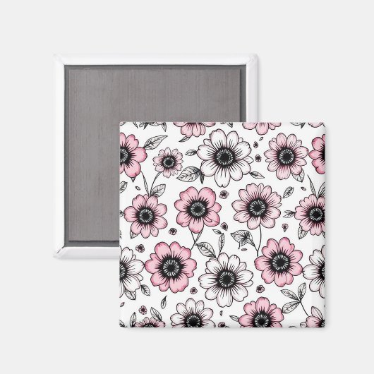 Rosa Blume und Blätter skizzieren Magnet (Vorderseite/Rückseite)