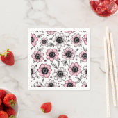 Rosa Blume und Blätter skizzieren Serviette (Beispiel)