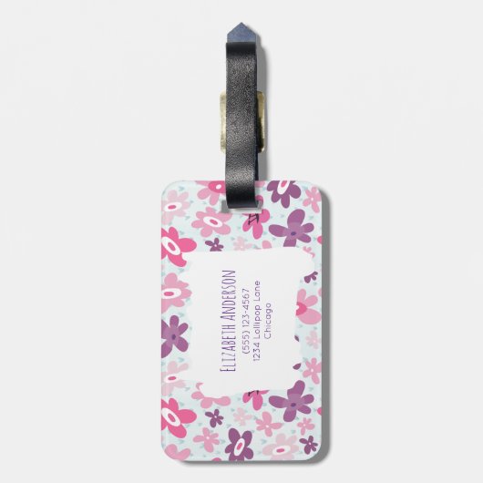 Rosa Blume und blaue Herzen Niedlich Whimsical Gepäckanhänger (Rückseite vertikal)