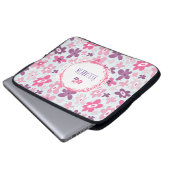 Rosa Blume und blaue Herzen Niedlich Whimsical Laptopschutzhülle (Vorne Knopf)