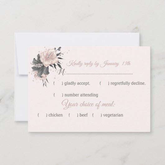 Rosa Blume und Blütenmehl RSVP Karte (Vorderseite)