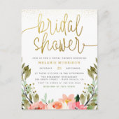 Rosa Blume und Brautparty des Goldenen Gartens Einladungspostkarte (Vorderseite)