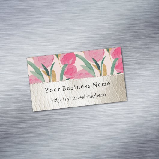 Rosa Blume und Creme Imitate Leder Magnetische Visitenkarte (Beispiel)