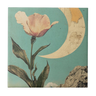 Rosa Blume und Crescent Moon Fliese