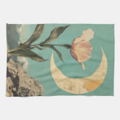Rosa Blume und Crescent Moon Geschirrtuch (Horizontal)