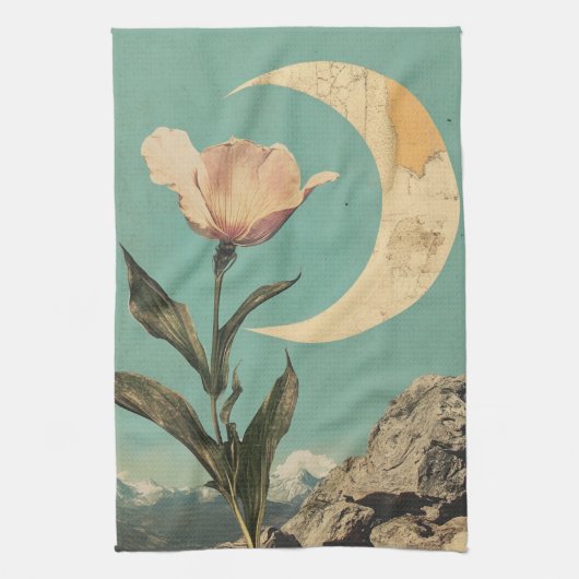 Rosa Blume und Crescent Moon Geschirrtuch (Vertikal)