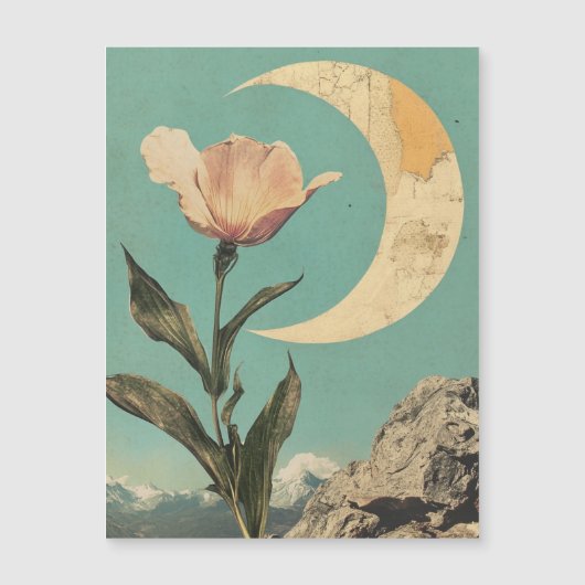 Rosa Blume und Crescent Moon Magnetkarte (Vorderseite)