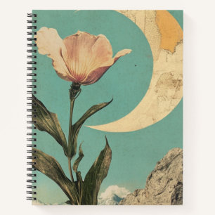 Rosa Blume und Crescent Moon Notizblock