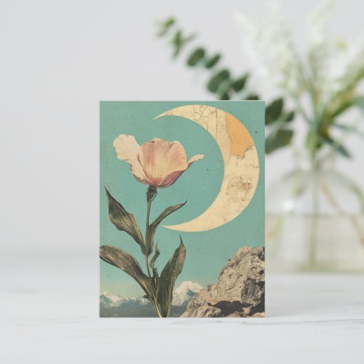 Rosa Blume und Crescent Moon Postkarte (Stehend Vorderseite)