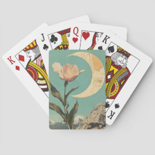Rosa Blume und Crescent Moon Spielkarten