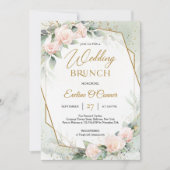 Rosa Blume und Eukalyptus-Hochzeitsbrunch Einladung (Vorderseite)