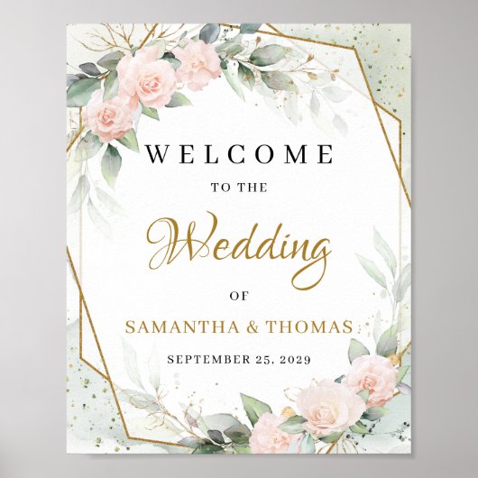 Rosa Blume und Eukalyptus und Goldbarren Poster (Vorne)