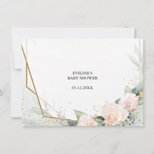 Rosa Blume und Eukalyptus und Goldrahmen Dankeskarte (Rückseite)