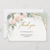 Rosa Blume und Eukalyptus und Goldrahmen Dankeskarte (Vorderseite)