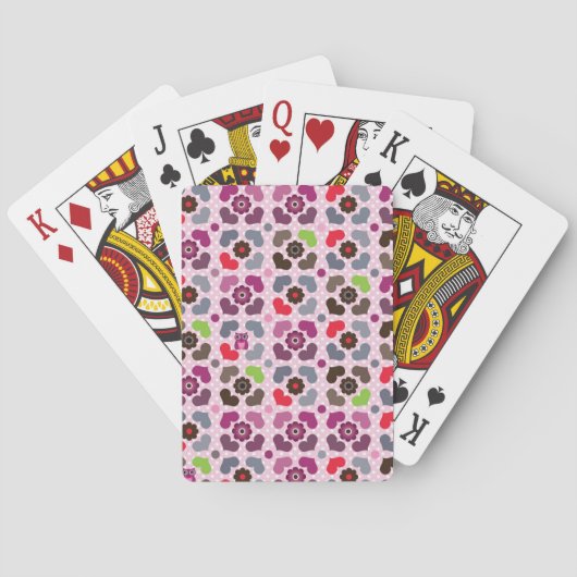 Rosa Blume und Eule-Muster Spielkarten (Rückseite)