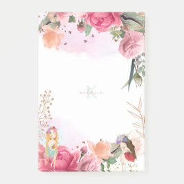 Rosa Blume und Fairies Girl Post-it Klebezettel