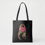 Rosa Blume und Frauengesicht Tasche (Vorderseite)