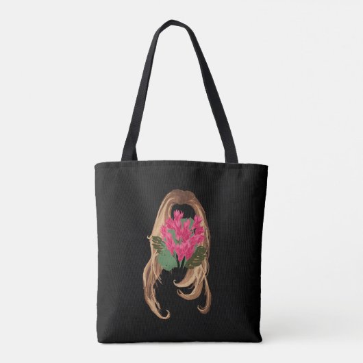 Rosa Blume und Frauengesicht Tasche (Rückseite)