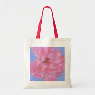 Rosa Blume und funkelnde Sterne Tragetasche