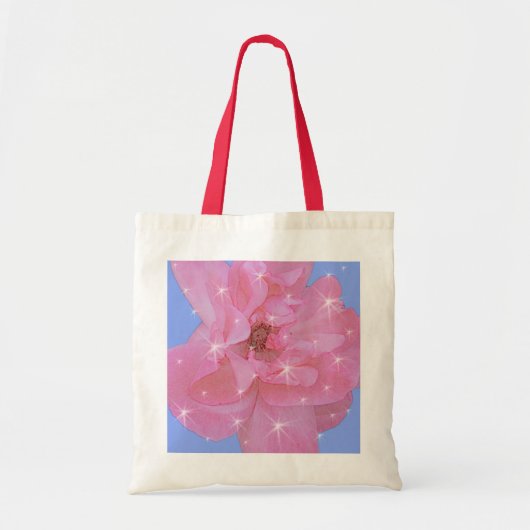 Rosa Blume und funkelnde Sterne Tragetasche (Vorne)