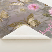 Rosa Blume und Gold-Blume Personalisiert Sherpadecke (3/4)