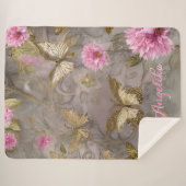 Rosa Blume und Gold-Blume Personalisiert Sherpadecke (Vorderseite (Horizontal))