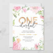 Rosa Blume und Gold Einladung zum Geburtstag (Vorderseite)