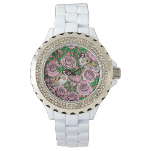 Rosa Blume und Goldflossen Armbanduhr