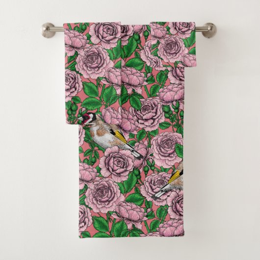 Rosa Blume und Goldflossen Badhandtuch Set (Insitu)