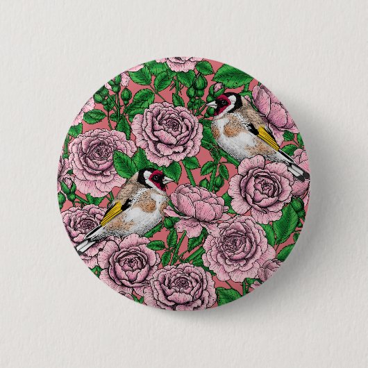 Rosa Blume und Goldflossen Button (Vorderseite)