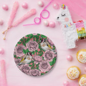 Rosa Blume und Goldflossen Pappteller (Party)