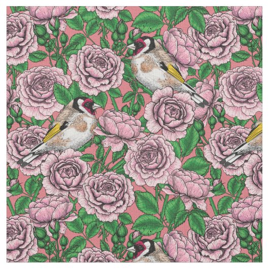 Rosa Blume und Goldflossen Stoff (Nahaufnahme)