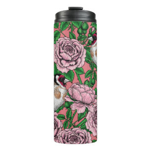 Rosa Blume und Goldflossen Thermosbecher