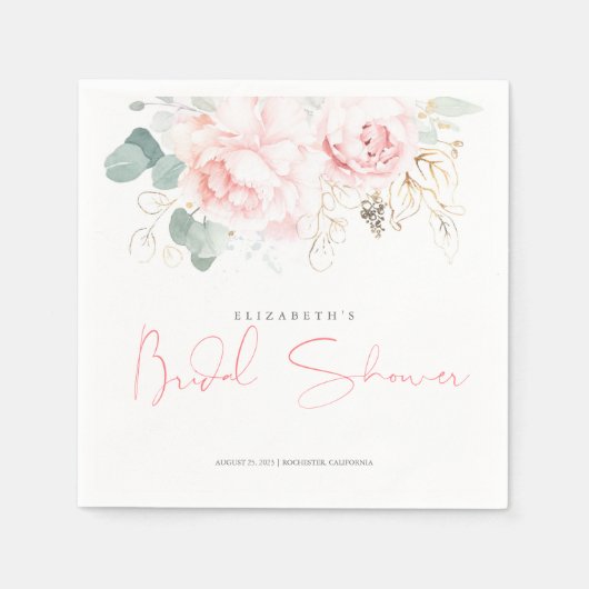 Rosa Blume und goldgrünes Brautparty Serviette (Vorderseite)