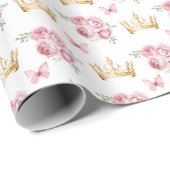 Rosa Blume und Goldkronen Geschenkpapier (Rolleneckpunkt)