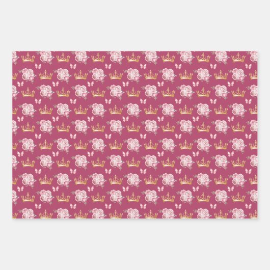 Rosa Blume und Goldkronen Geschenkpapier Set (Vorderseite 2)