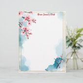 Rosa Blume und Goldrahmen Briefbogen (Stehend Vorderseite)