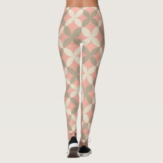 Rosa Blume und graue Blätter gemustert Leggings (Rückseite)