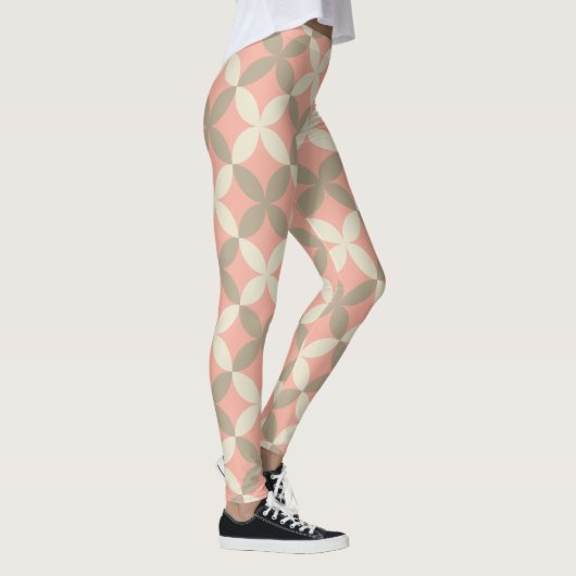 Rosa Blume und graue Blätter gemustert Leggings (Rechts)