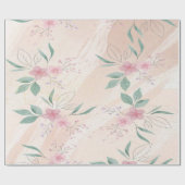 Rosa Blume und grüne Blätter | Moderne Blumenkunst Geschenkpapier (Flach)