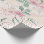 Rosa Blume und grüne Blätter | Moderne Blumenkunst Geschenkpapier (Ecke)