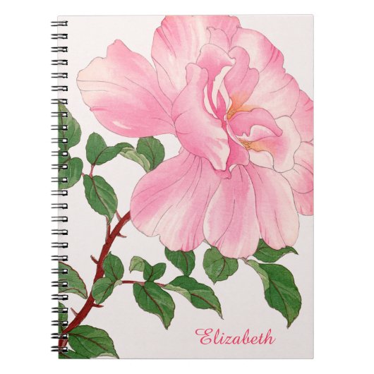 Rosa Blume und grüne Blätter Monogramm Notizblock (Vorderseite)