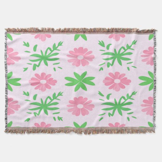 Rosa Blume und grüne Blätter - nahtloses Muster Decke (Vorderseite)