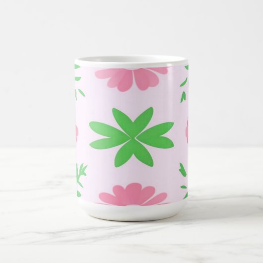 Rosa Blume und grüne Blätter - nahtloses Muster Kaffeetasse (Mittel)