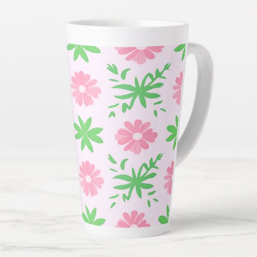 Rosa Blume und grüne Blätter - nahtloses Muster Milchtasse (Rechte Ecke)