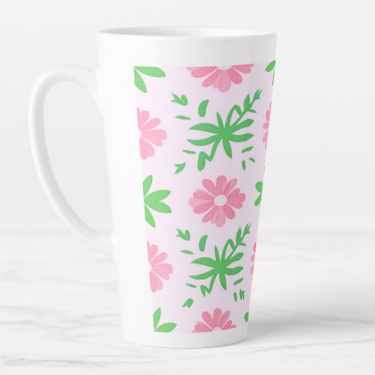 Rosa Blume und grüne Blätter - nahtloses Muster Milchtasse (Links)